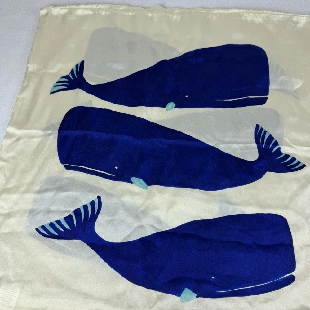Lot Of 2 West Elm Silk Whale Pillow Cover 20x20 Blue Cream Ocean Coastal Beach